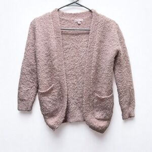 Design‎ History Fuzzy Knit Cardigan Dusty Rose Pink Open Front Pockets Size S